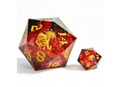 Sanded Sharp Edge Resin D20 55mm Single - Red w/ Gold Numbers